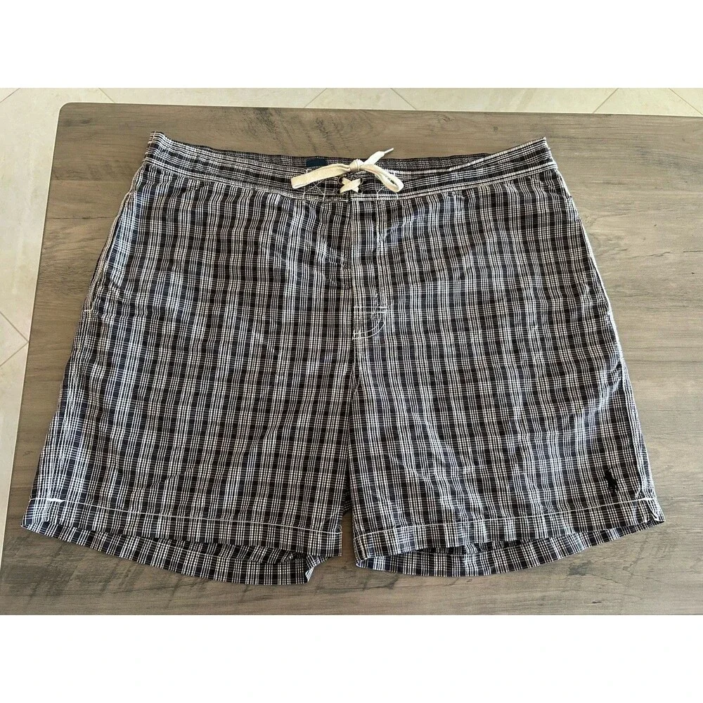 Polo Ralph Lauren Mens Swimsuit Trunks Size XXLarge Black Plaid Tie Waist